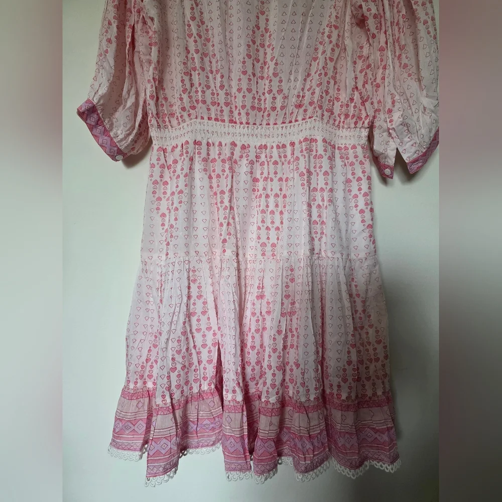 Bell Rain‎ Light Past pink Multi Puff Sleeve Mini Dress Silk Sz Large - Picture 11 of 12